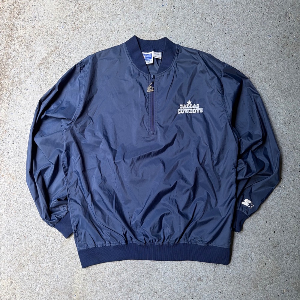 Vintage Starter Dallas Cowboys NFL Windbreaker Navy Blue Quarter Zip Large